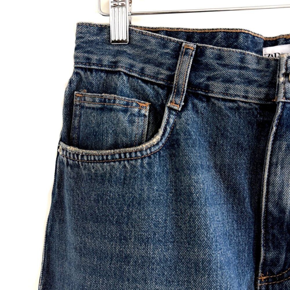 New Zara Long Blue Denim Maxi Skirt Front Slit Skirt Size Small - Picture 8 of 9